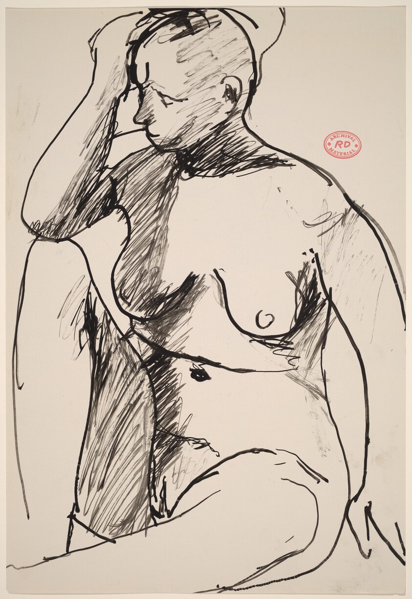 Untitled [seated female nude with right hand to forehead]