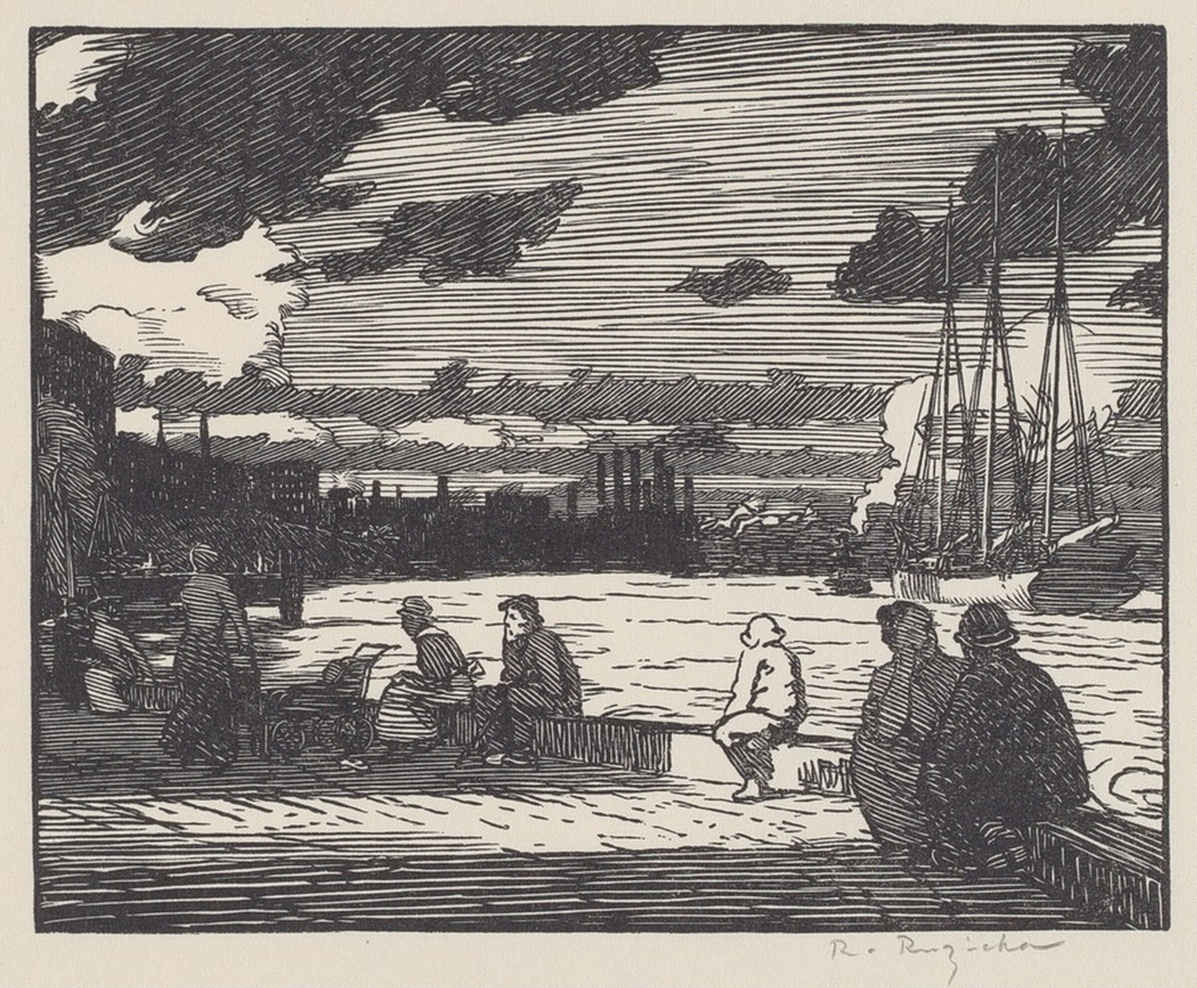 East River, Evening, Rudolph Ruzicka, 1919