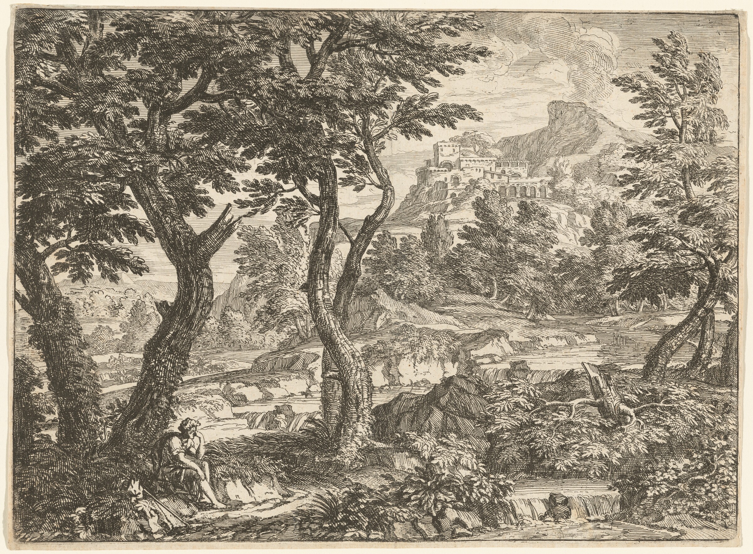 Landscape with a Traveler Resting, Georges Focus, 1660s