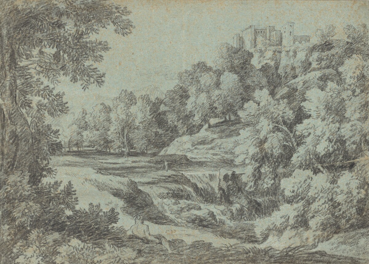 Italian Landscape with Fortifications and a Waterfall