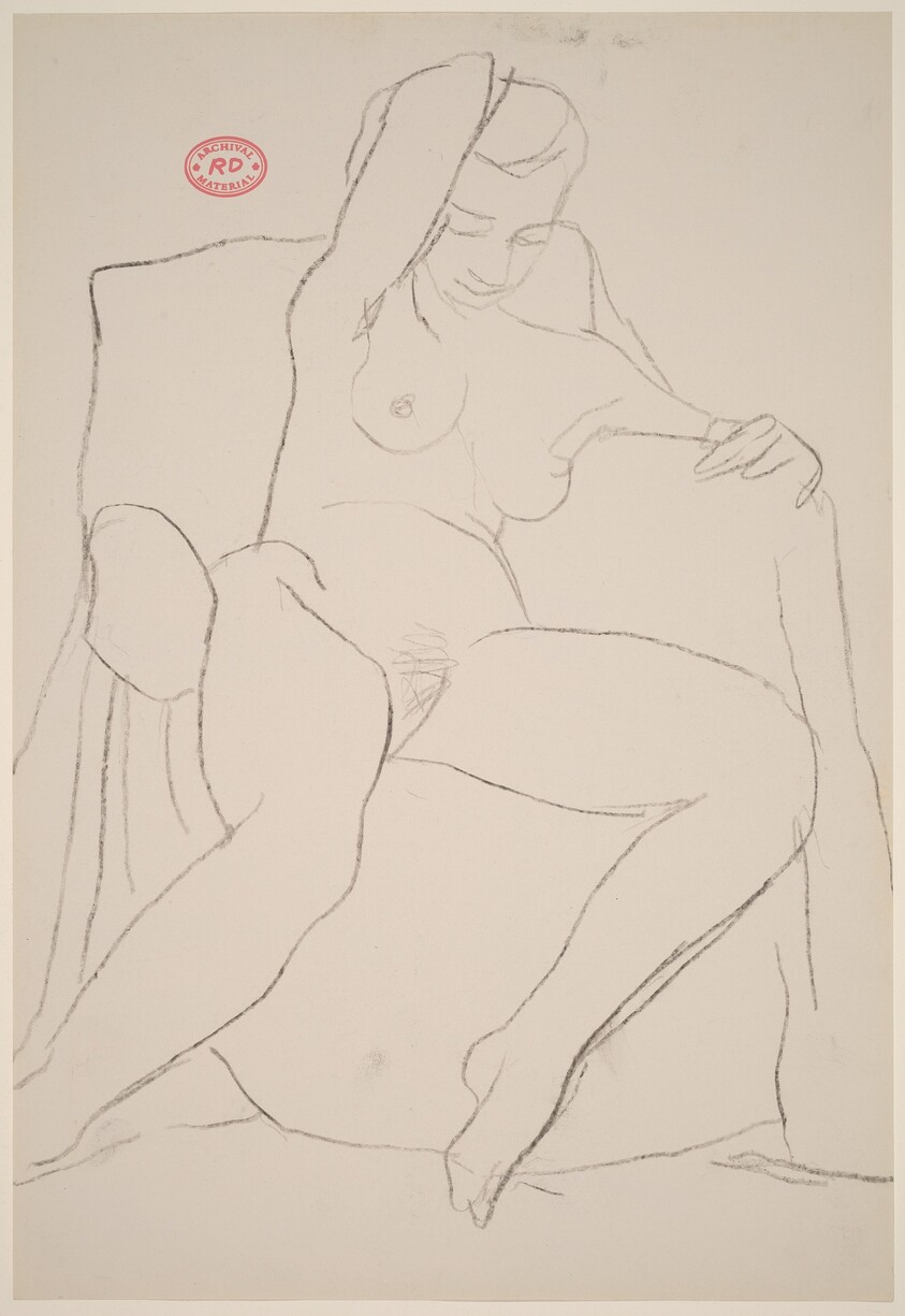 Untitled [seated female nude with right arm behind her head]