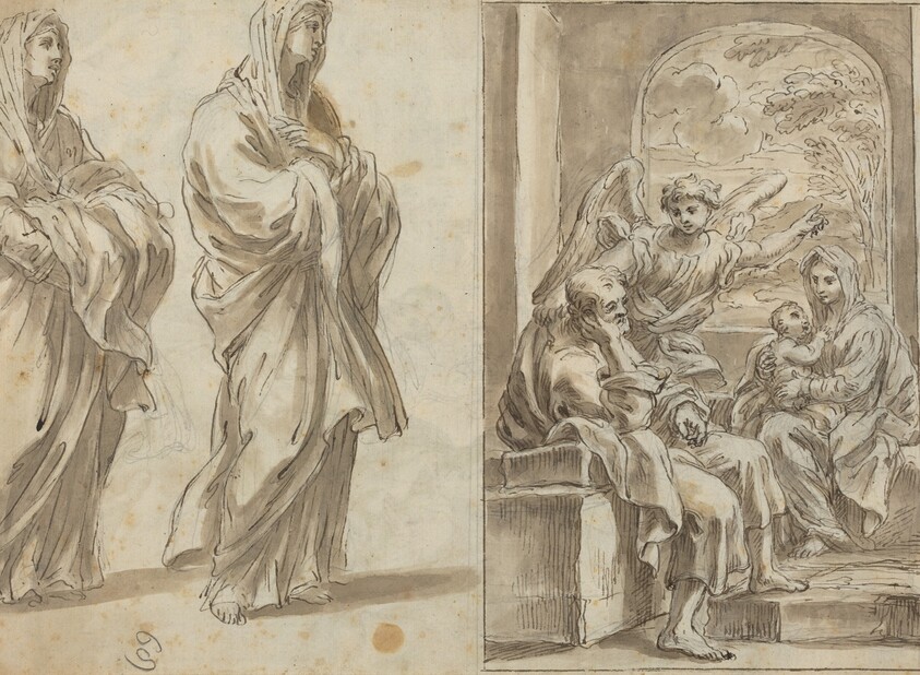 Two Draped Female Figures; Rest on the Flight into Egypt [verso]