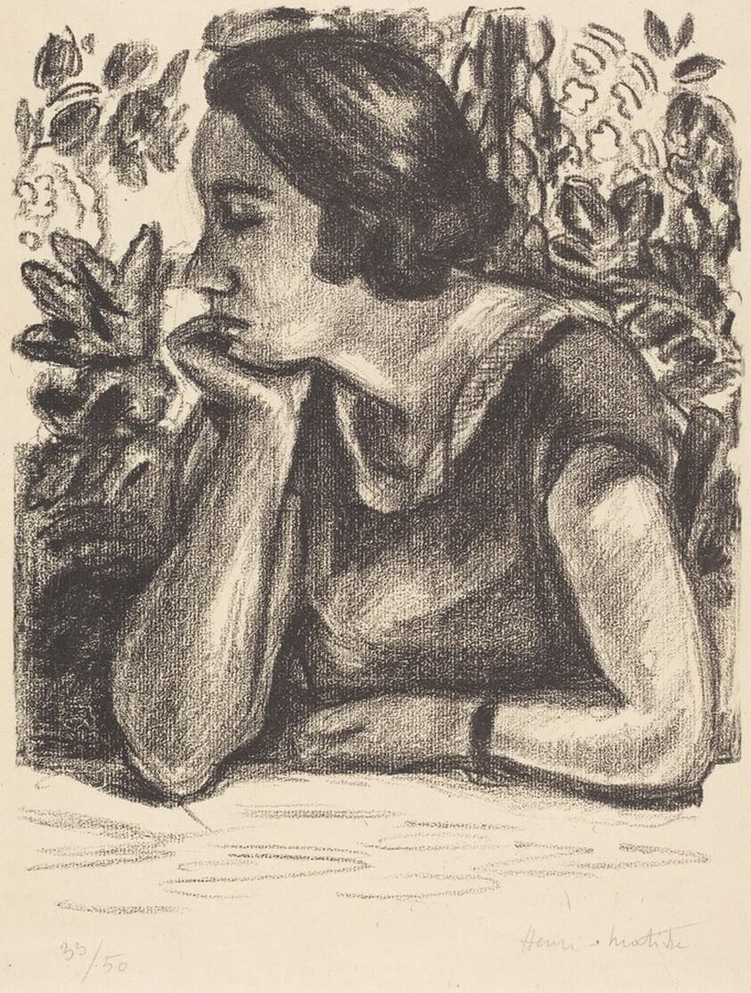 Face in Profile Resting on an Arm before a Louis XIV Screen (Visage de profil reposant sur un bras, paravent Louis XIV)