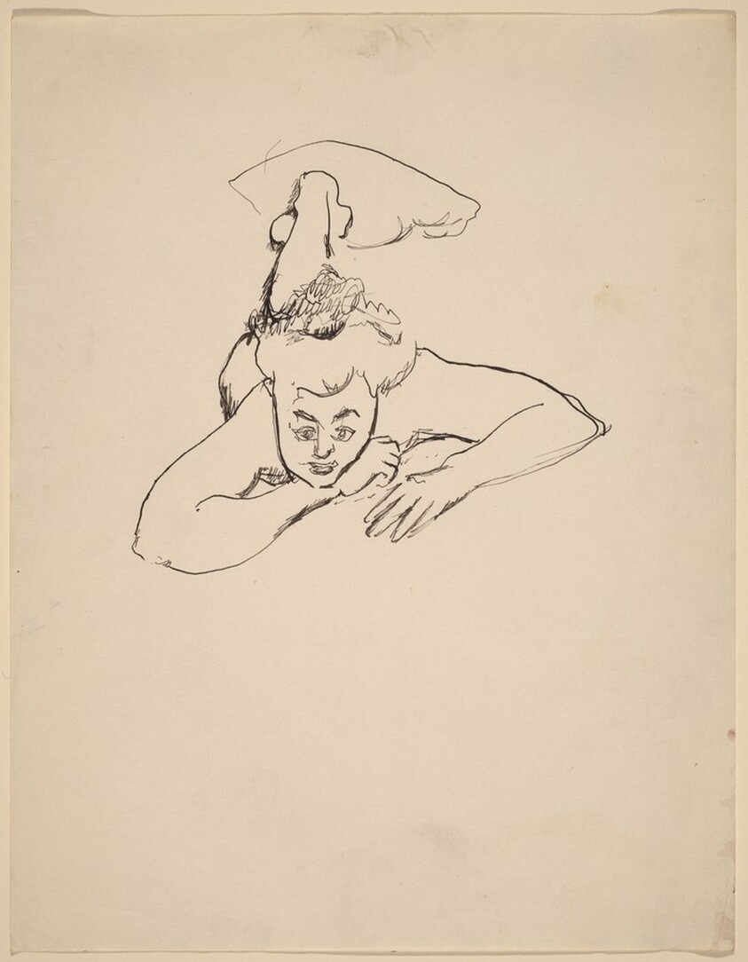 Nude Lying on Stomach, Head Raised to Viewer