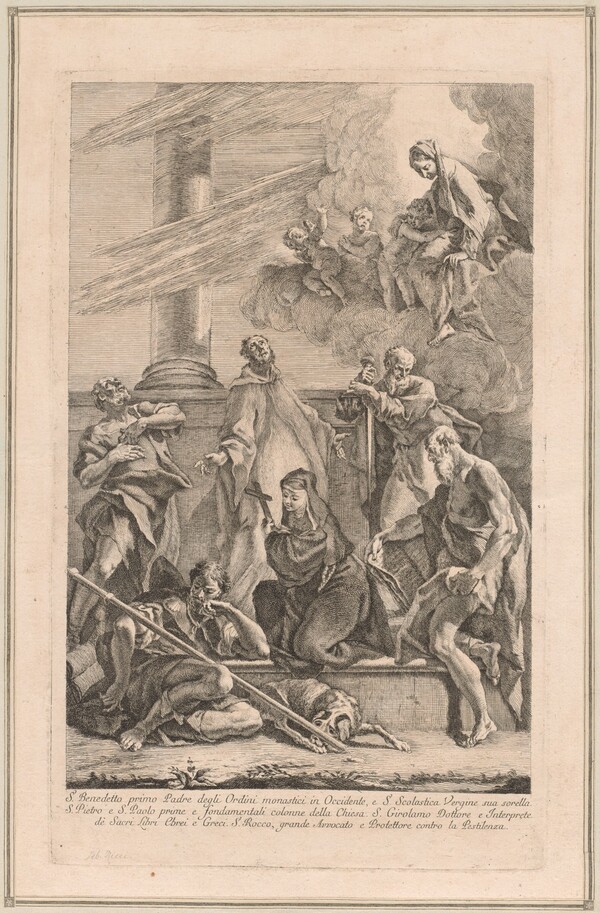 The Madonna and Child with Two Angels and Saints Scholastica, Benedict, Roch, Peter, Paul and Jerome