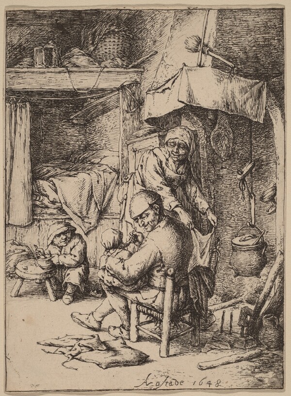 Peasant Family in an Interior wtih the Father Feeding a Child
