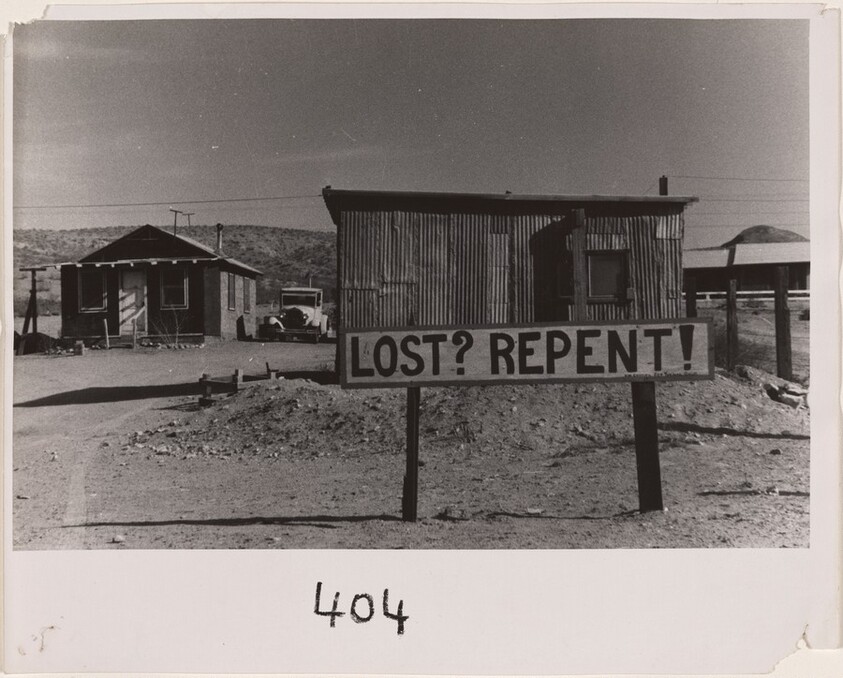 Sign, "Lost? Repent!"--between Las Vegas and Los Angeles