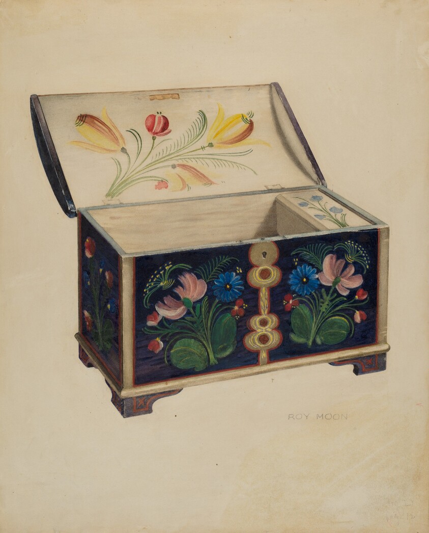 Painted Wooden Chest or Casket