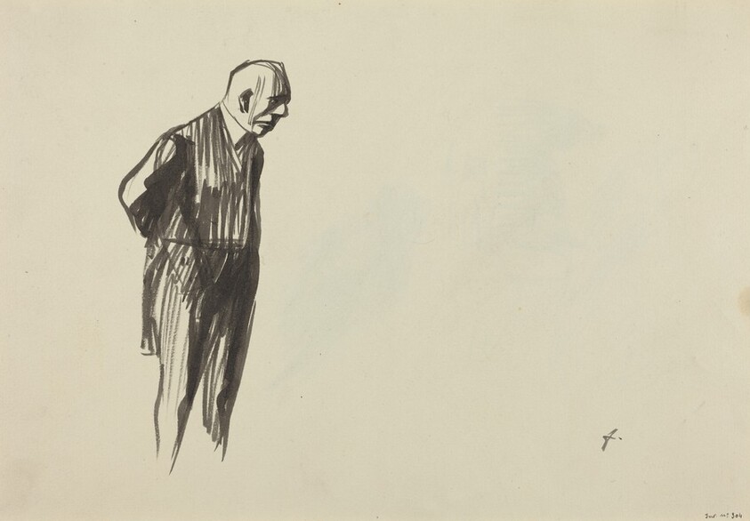 a) Standing Male Figure (recto); b) Two Sketches Including a Head of a Woman (verso)