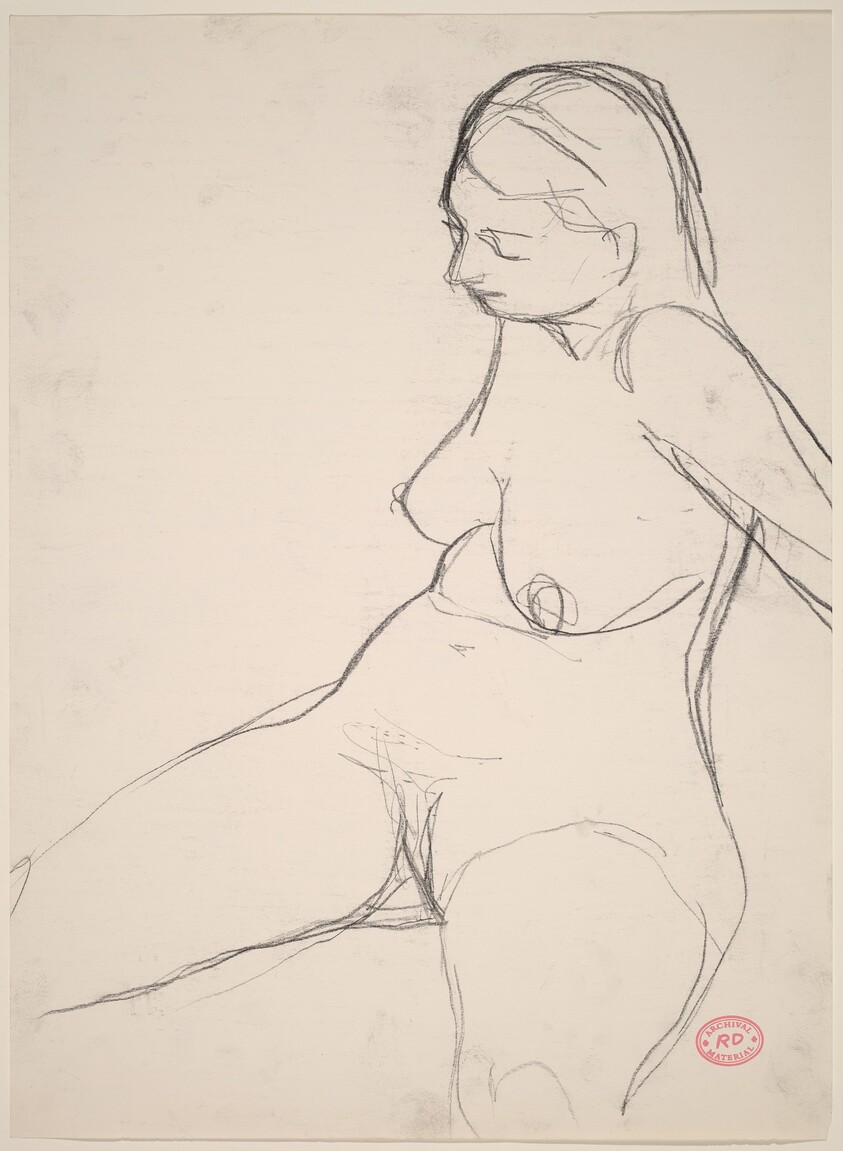 Untitled [seated female nude looking down]