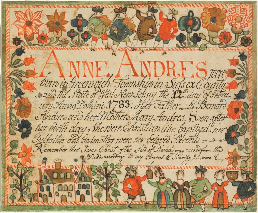 Birth and Baptismal Certificate for Anne Andres