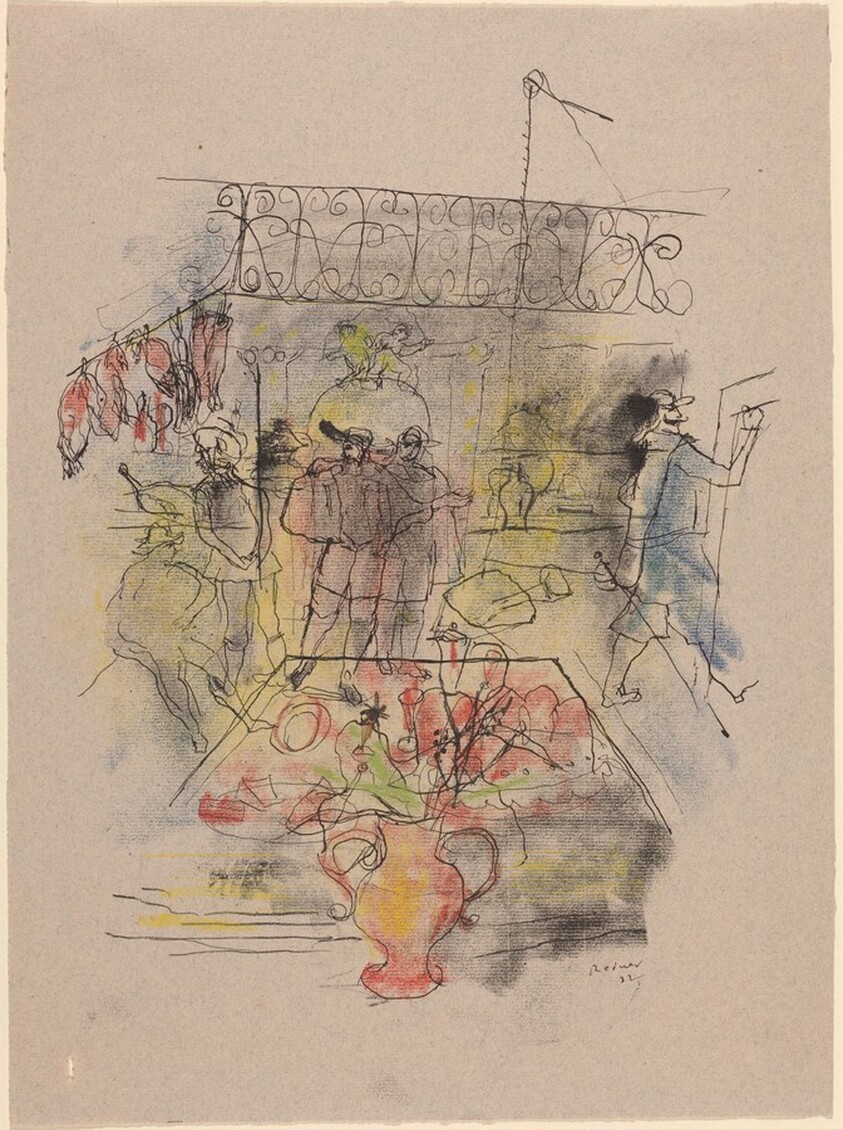 Interior Scene with Five Figures and Set Table