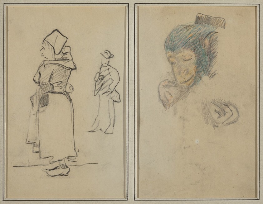 A Breton Woman and a Standing Man; Head and Hand of a Monkey [recto]