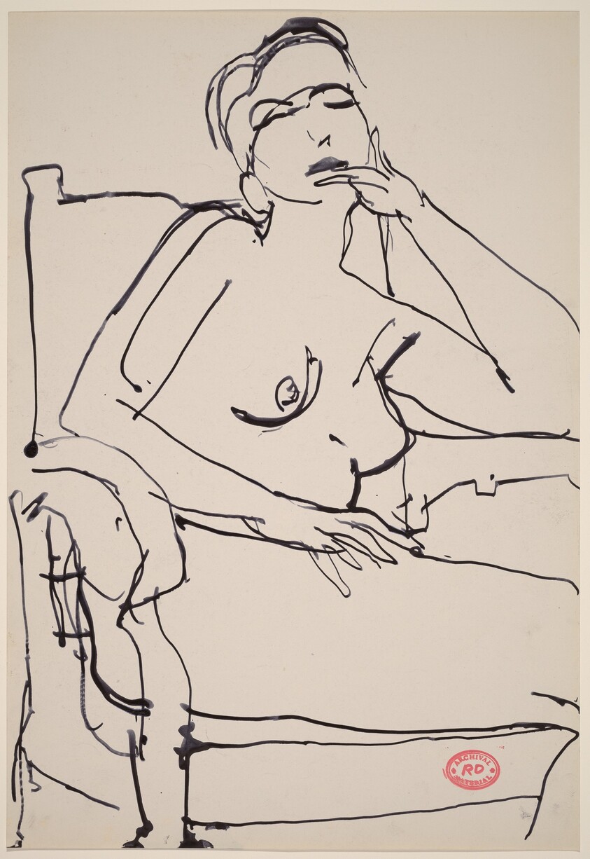 Untitled [nude in an armchair touching her chin with her left hand]