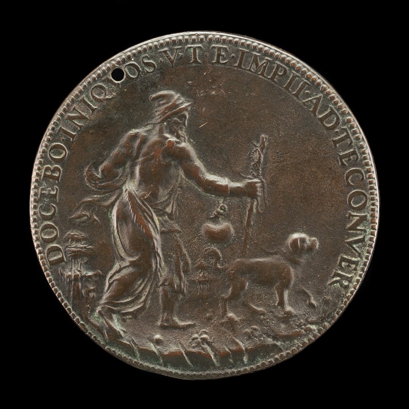 Blind Man with a Staff and Water-flask, Led by a Dog [reverse]
