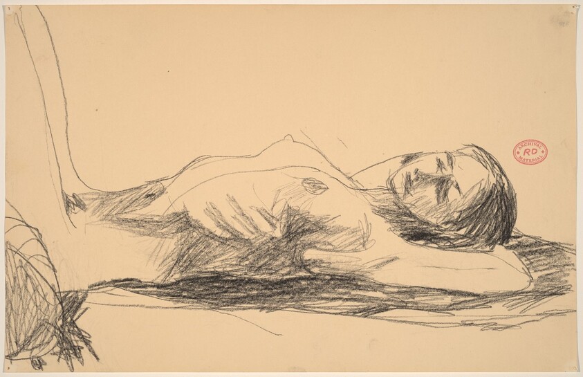 Untitled [female nude lying on her back with arms behind head]