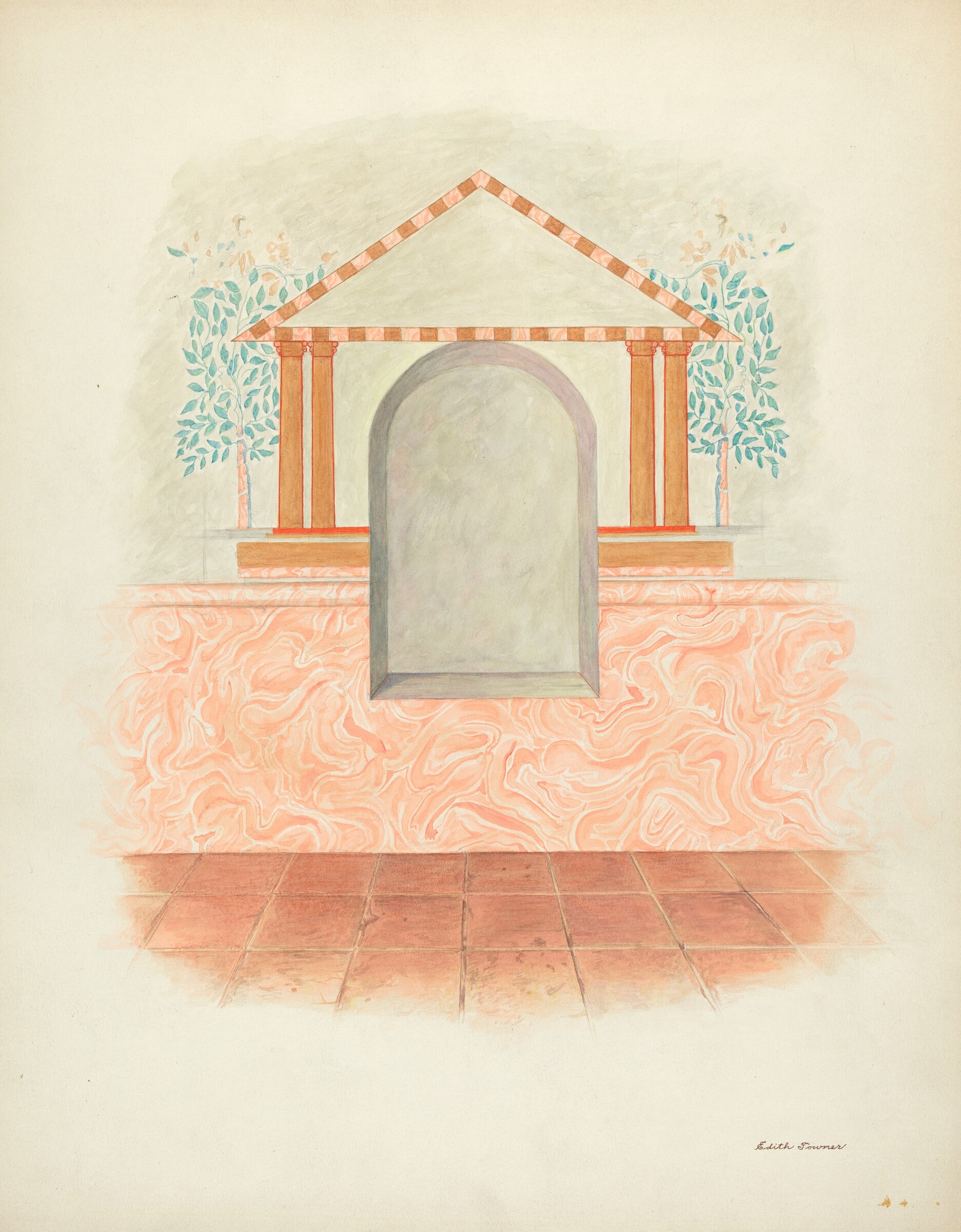 Wall Painting: Restoration Drawing, Edith Towner, 1940