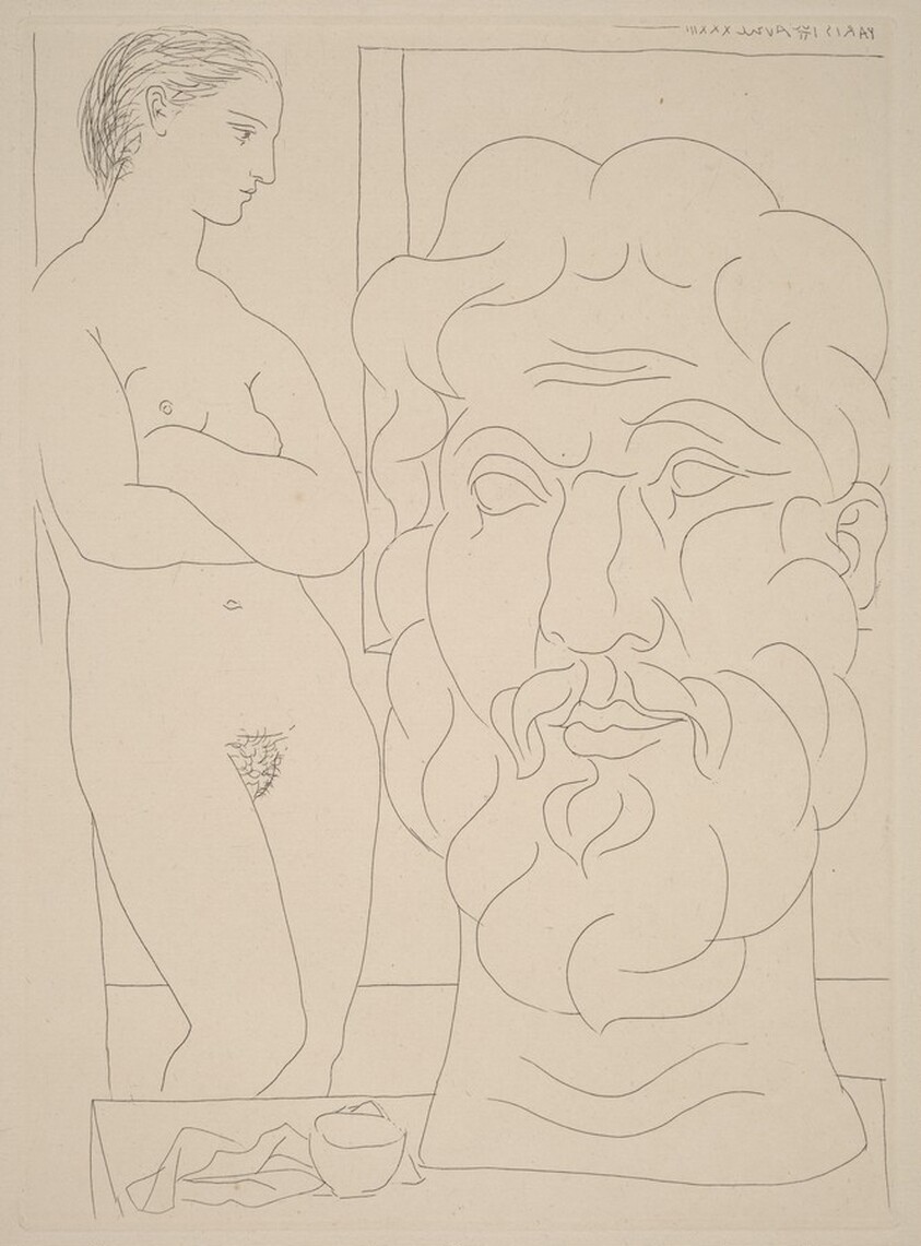 Model and Large Sculpted Head (Modele et grande tete sculptee)