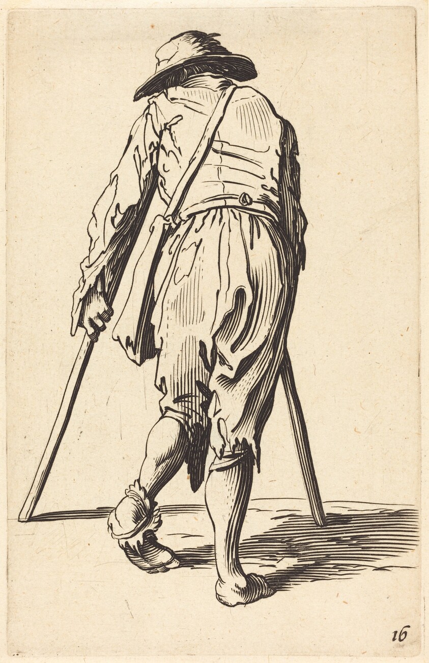 Beggar with Crutches and Hat, Back View