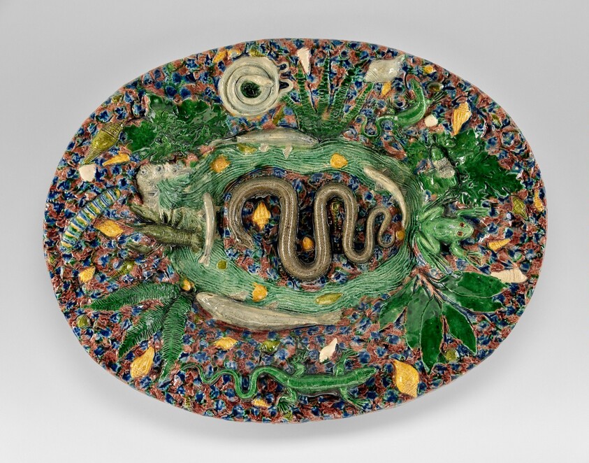 Rustic Plate with Snakes, Lizards, and Frog