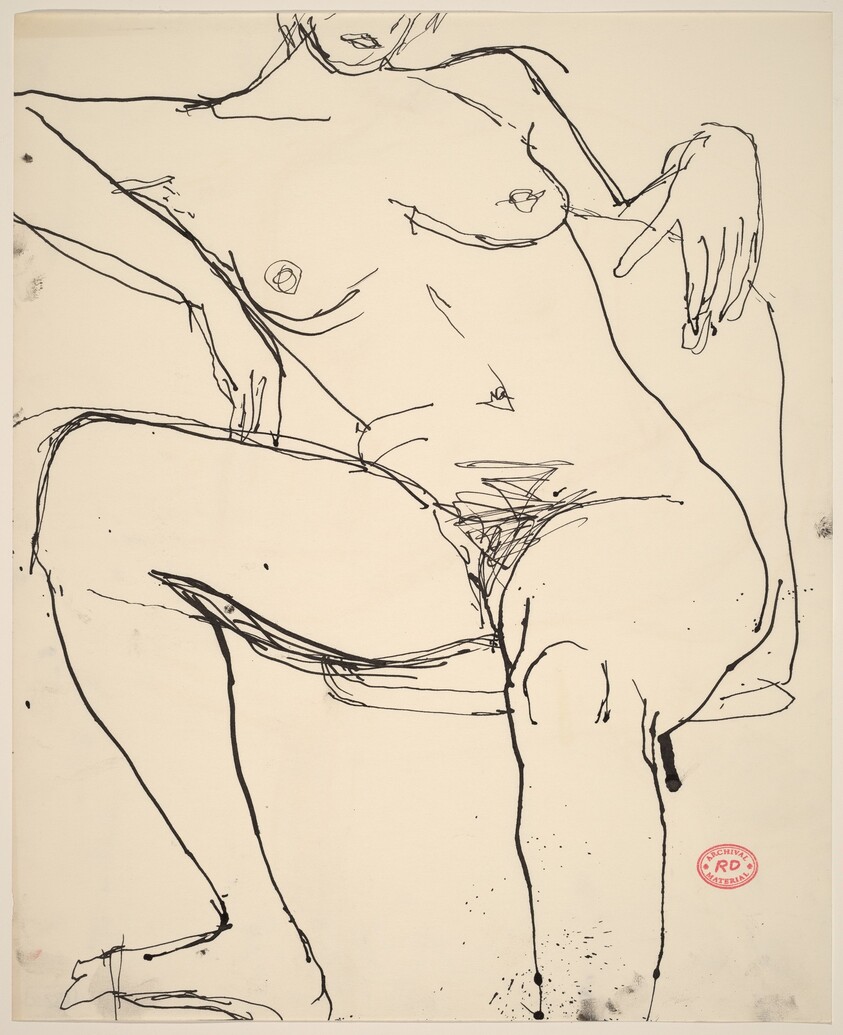 Untitled [seated female nude with arm over chair back]