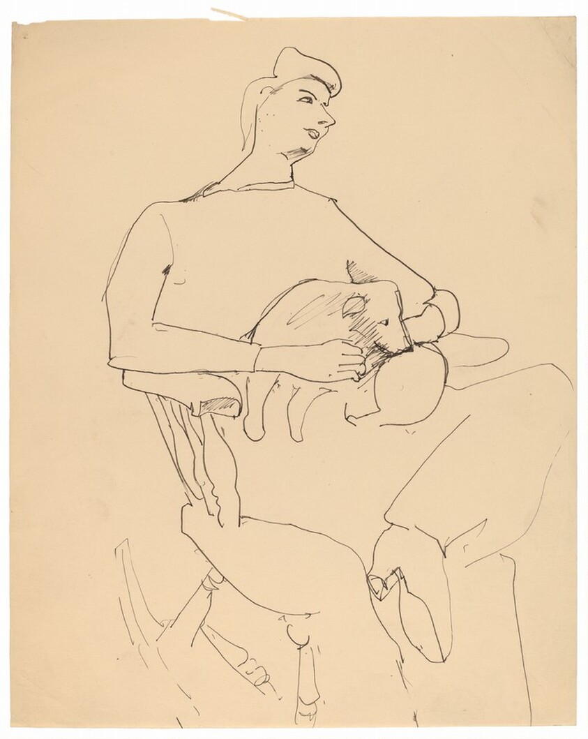 Woman Seated on Rocking Chair with Puppy in Lap