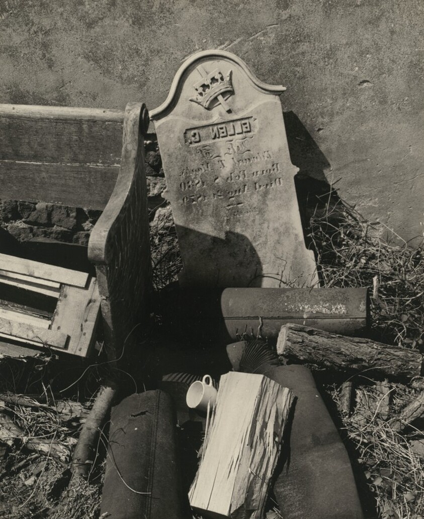 Discarded Pew and Gravestones, Suburban Philadelphia, Pennsylvania