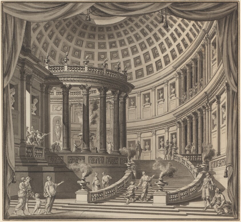 Design for a Stage Curtain: The Interior of an Elaborate Temple Dedicated to Illustrious Men