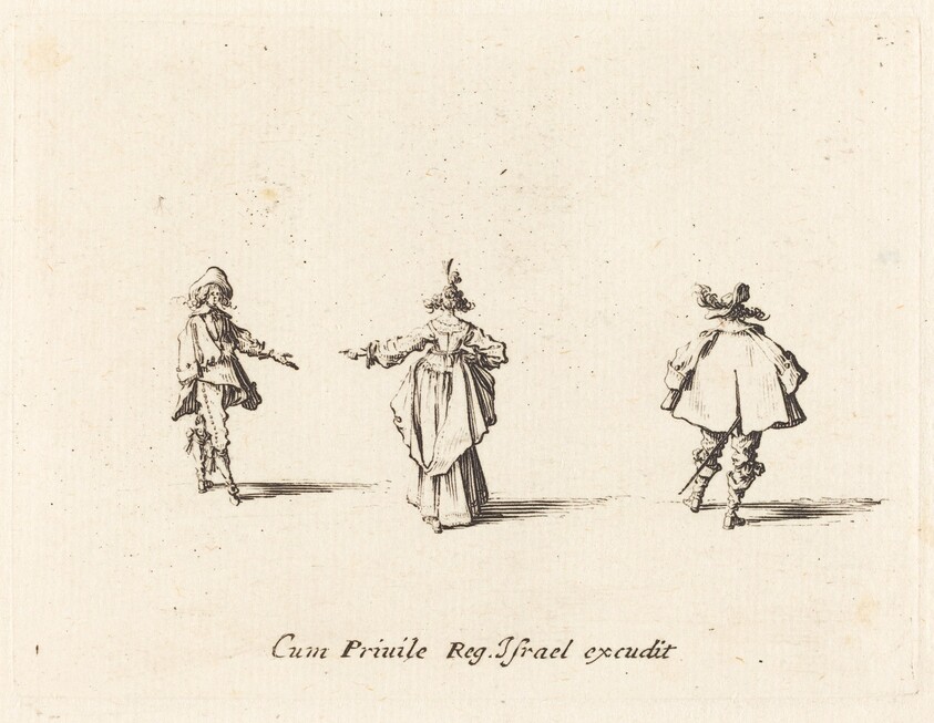 Lady with Outstretched Arm, Seen from Behind, and Two Gentlemen