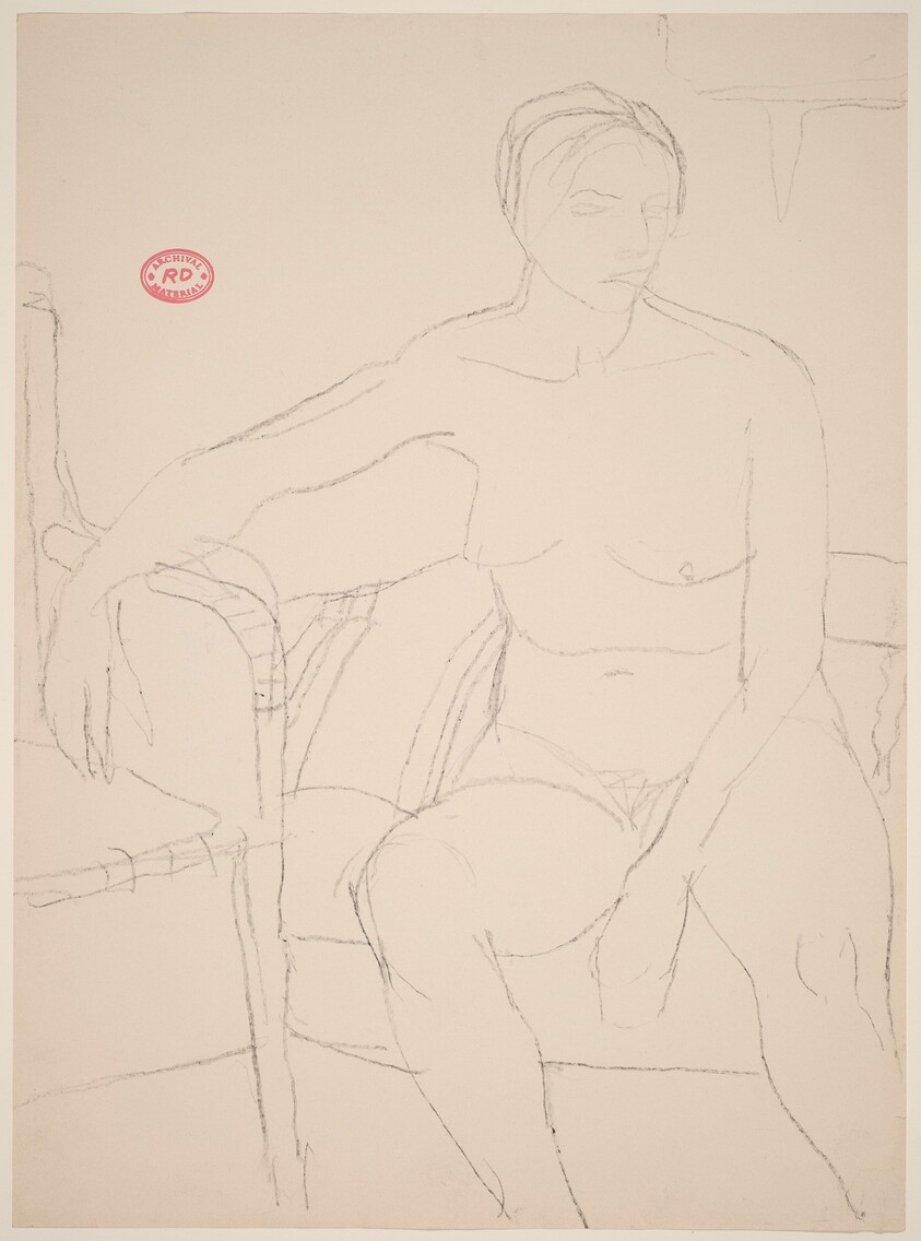 Untitled [seated nude resting her right arm on an adjacent chair]