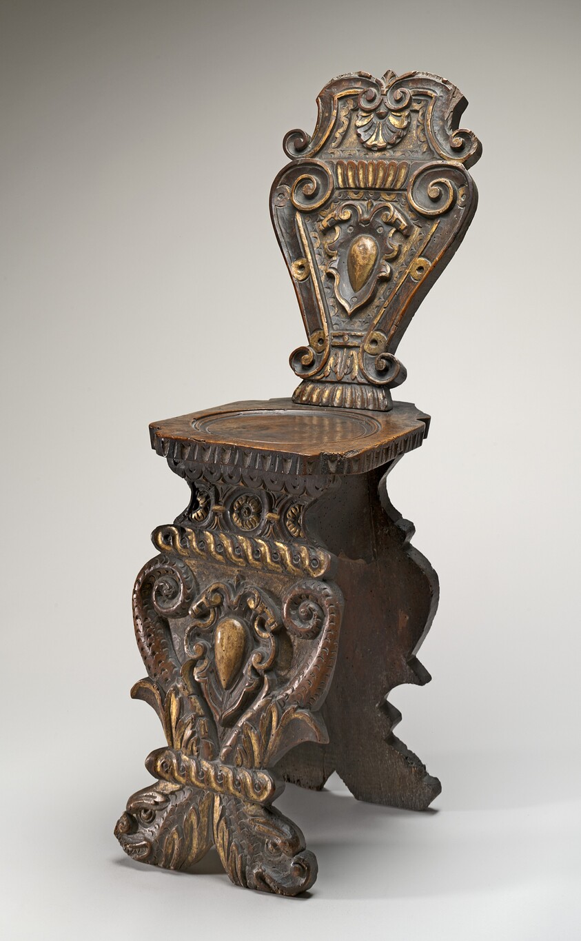 Walnut Stool (Sgabello), Carved and Gilded