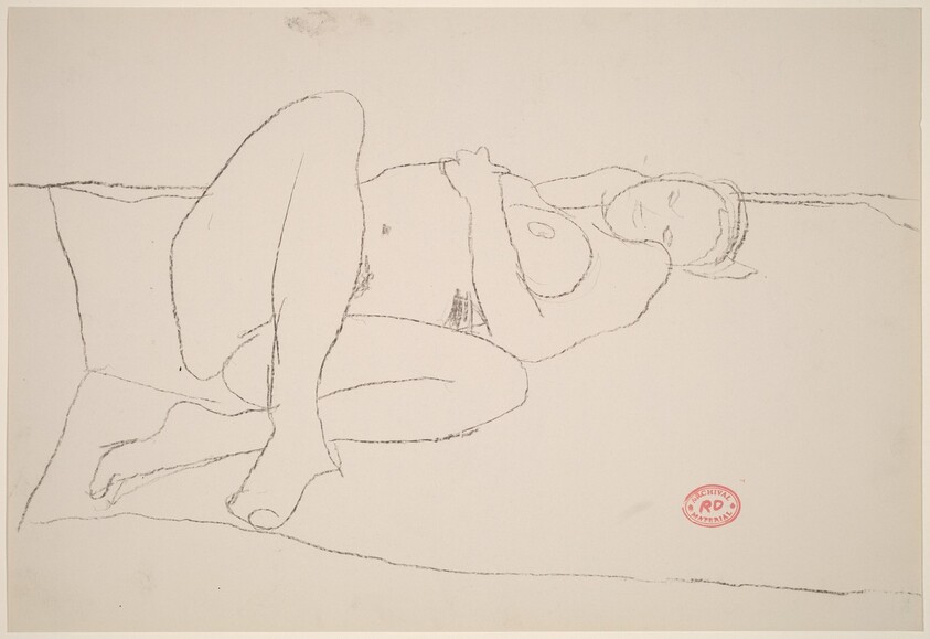 Untitled [female nude reclining on a spread blanket]
