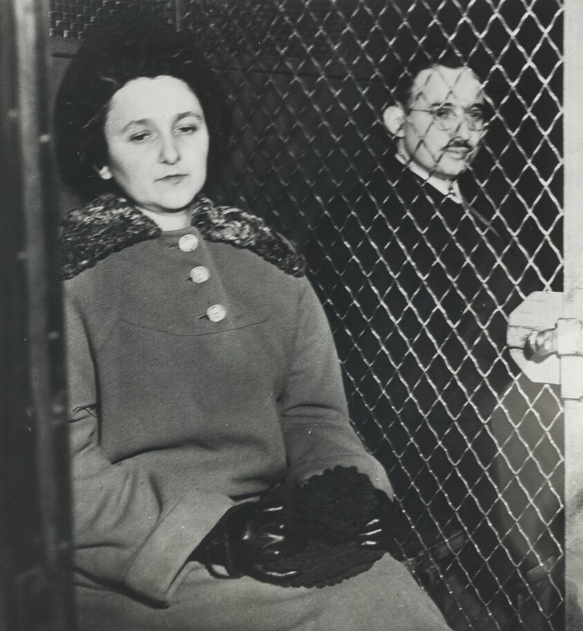 Title from caption on object: “Julius Rosenberg and His Wife, Ethel, Are Separated by the Wire Grill of Federal Marshal’s Van...”