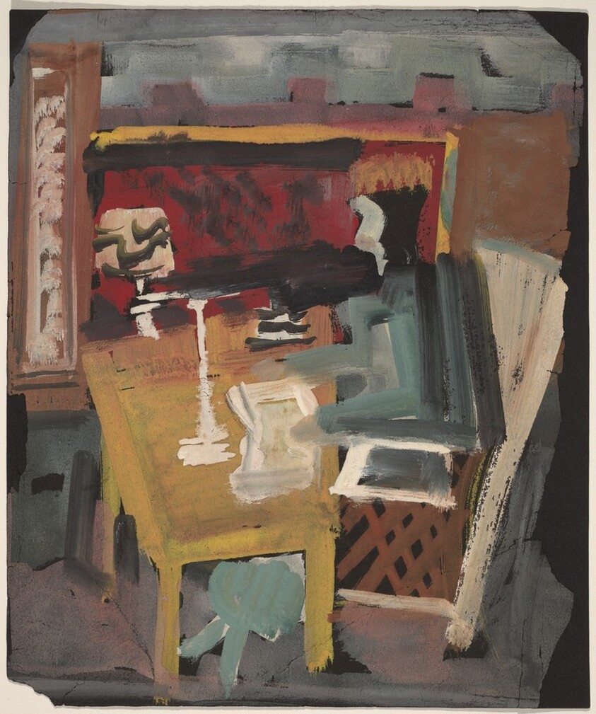 Interior with Figure Sitting Behind a Desk [recto]