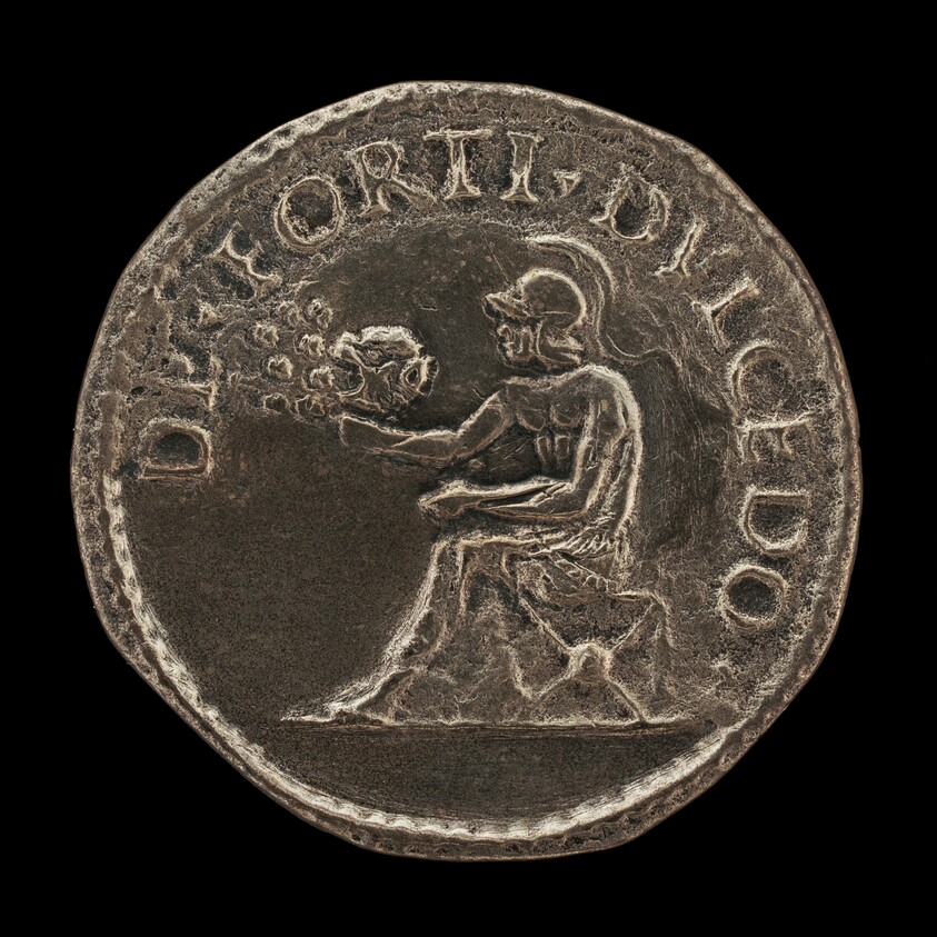 Helmeted Nude Figure Seated, Holding a Lion's Head from which Issue Bees [reverse]