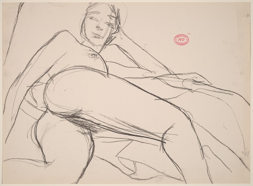 Untitled [reclining nude leaning on her left arm]