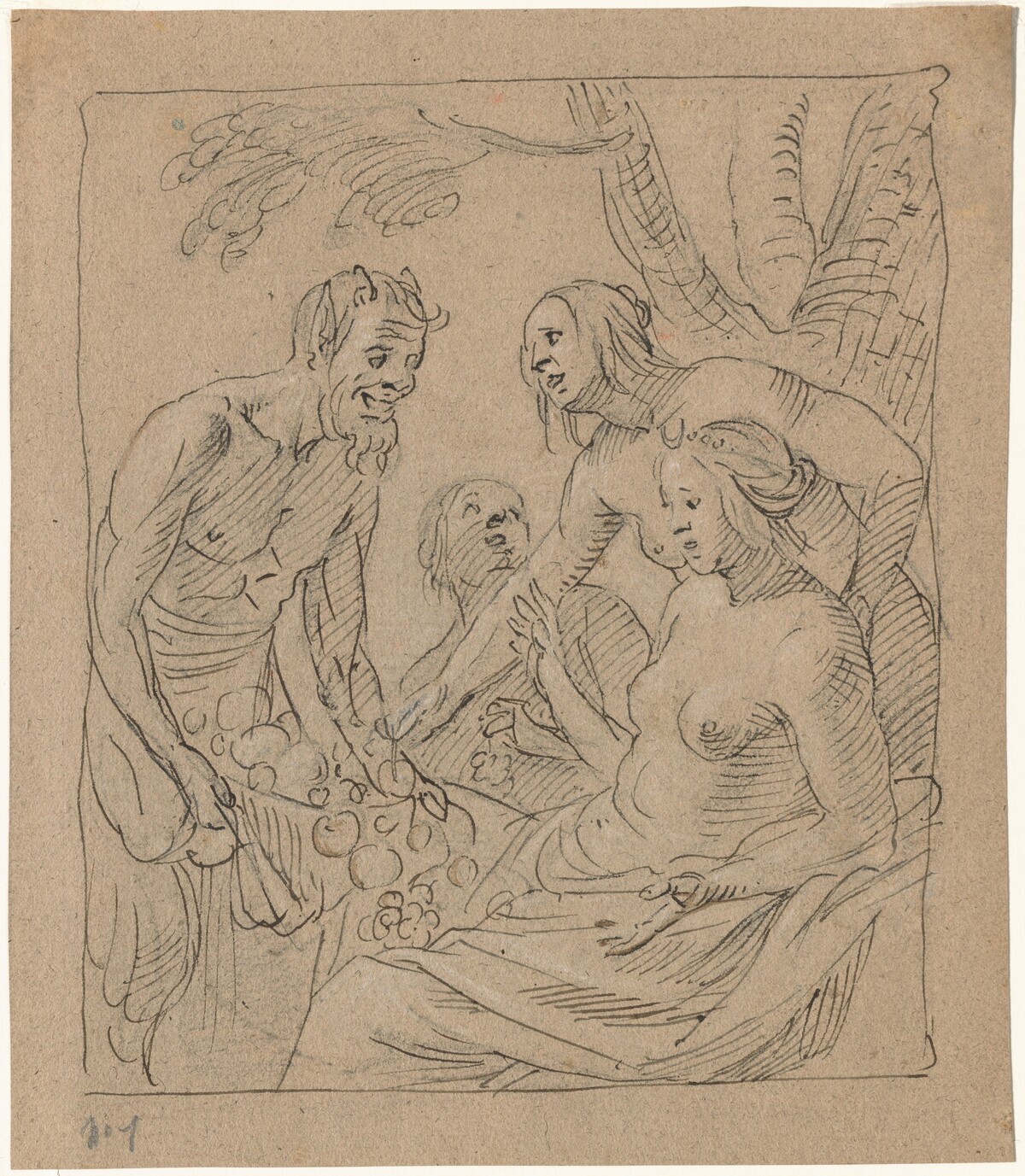 Diana and Two Nymphs Receiving Gifts from a Satyr (recto)
