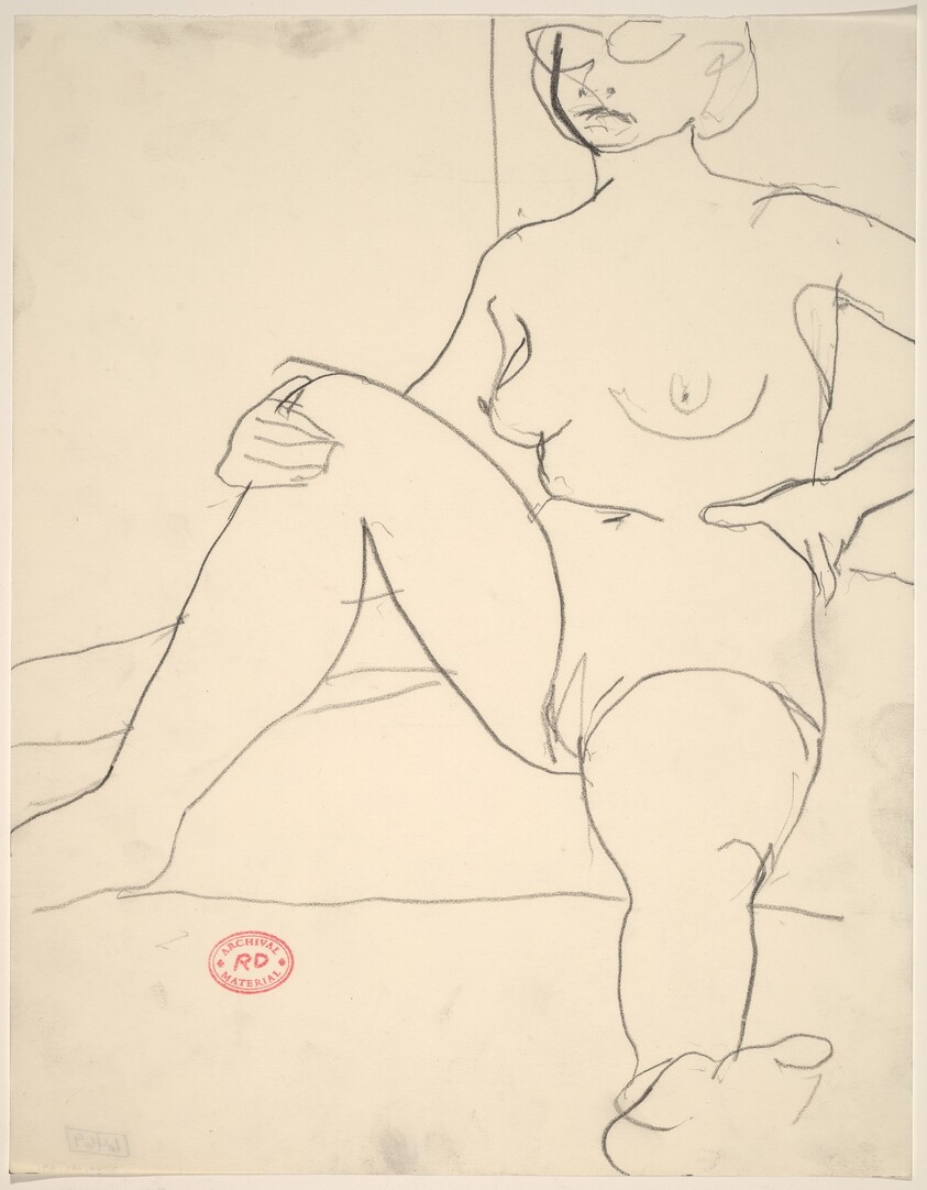 Untitled [seated female nude wearing glasses]
