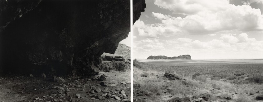Fort Rock Lake: Fort Rock Cave, Looking over the Ancient Waters, towards the Fort Rock Caldera (9000 Year Old Sandals of Sagebrush Bark)
