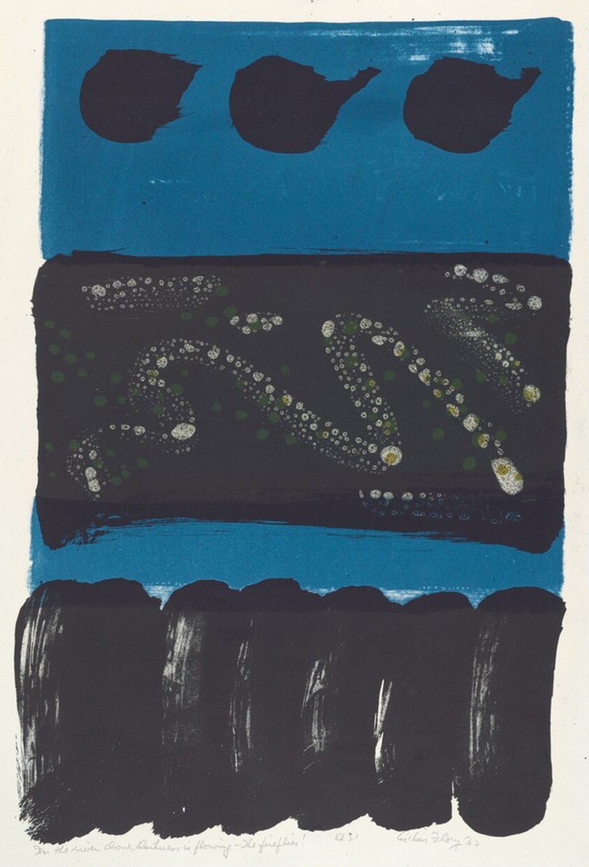 In the river alone, darkness is flowing  -  The fireflies!