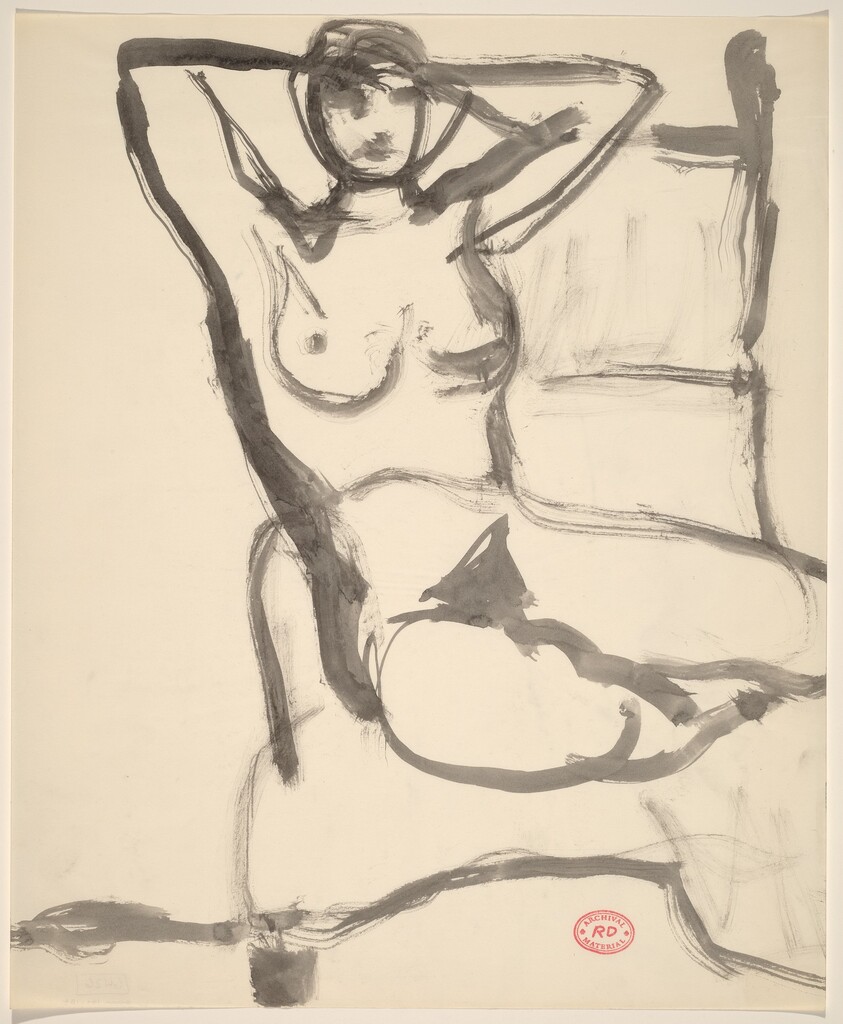 Untitled [seated nude with her arms behind her head]