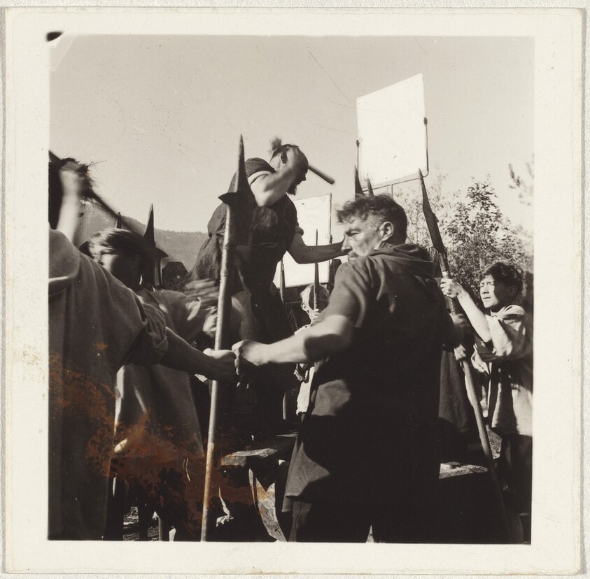 Actors holding weapons--Filming "Landammann Stauffacher"