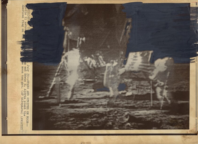 Title from caption on object: "Stars and Stripes on Moon"