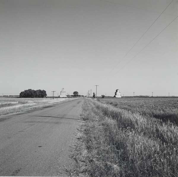 Landscape-Road and Two Grain Elevators-Near Kinsley, Kansas