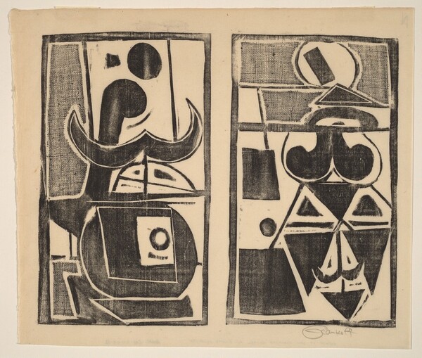 Untitled (Abstract collage monotype woodcut)