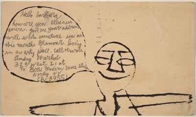 Postcard to Barbara Eisenberg, Andy Warhol, 1949