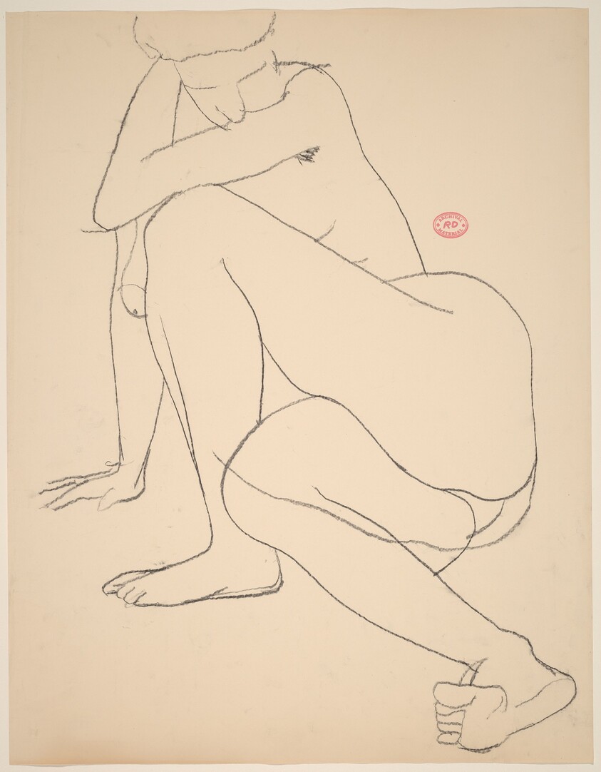 Untitled [female nude on the floor leaning on her right arm]