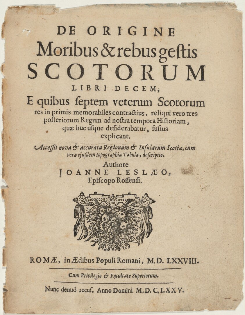 Title Page to De Origine Moribus by Joanne Leslaeo