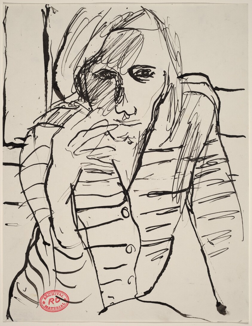 Untitled [woman in a striped shirt with cigarette]