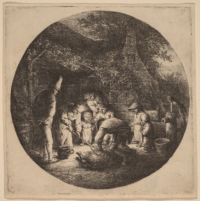 Peasants Outside a Farm Slaughtering a Pig